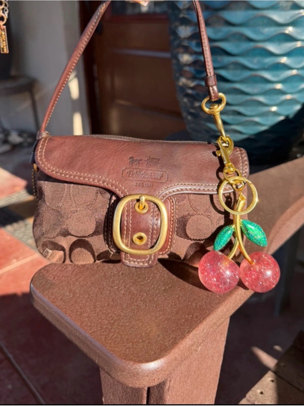 Legacy lined brown coach canvas buckle wristlet